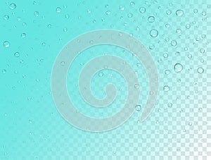 Vector rain water drops on transparent background. Pure droplets condensed. Realistic pattern on window glass surface photo